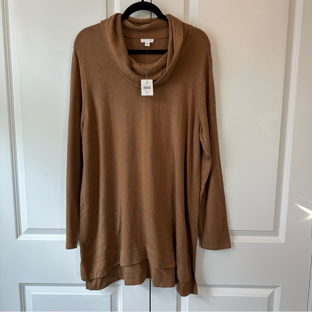 J.Jill Women’s Cowl Neck Tunic Long Sleeve Sweater Vicuna Brown NWT (Size XLT)